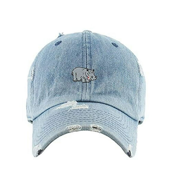 Hippopotamus Vintage Baseball Cap Embroidered Cotton Adjustable Distressed Dad Hat Light Denim