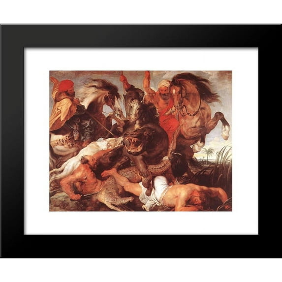 Hippopotamus and Crocodile Hunt 20x24 Framed Art Print by Peter Paul Rubens