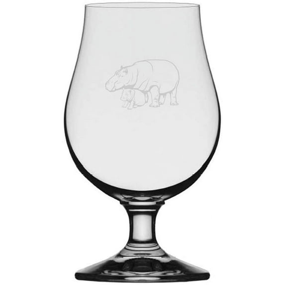 Hippopotamus with Baby Zoo Animal Themed Etched 13.25oz Iona Beer Glass
