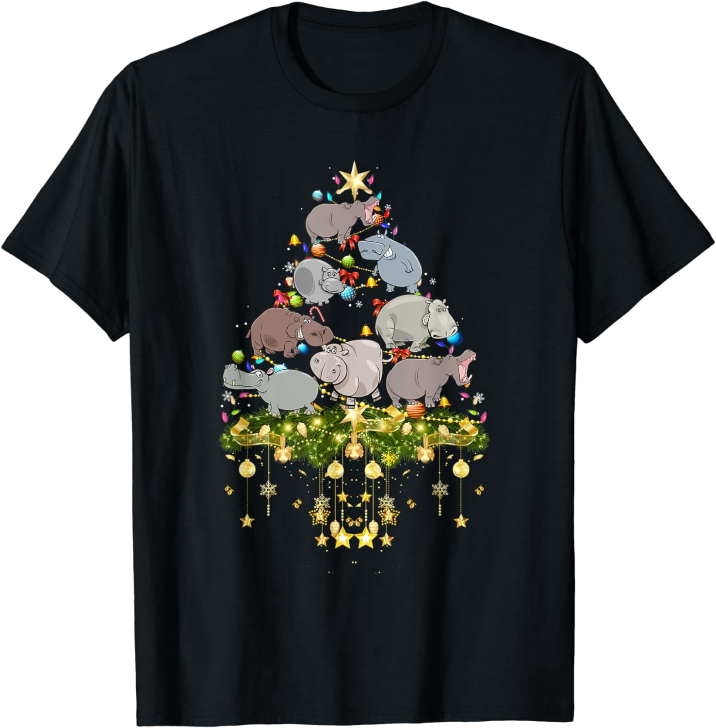 Hippos Christmas Tree Lights Holiday Hippo Xmas TShirt