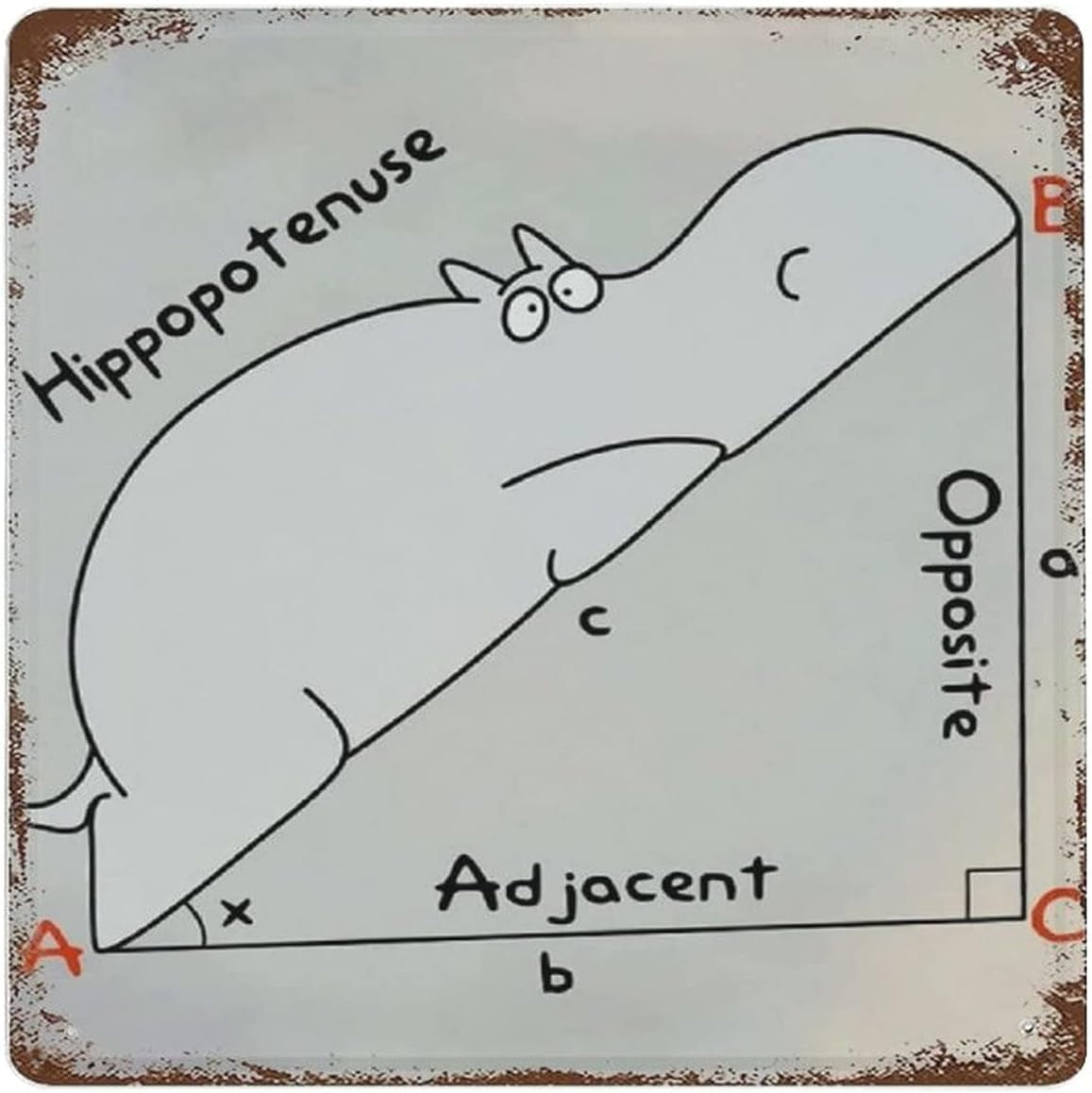 Hippotenuse Math Metal Tin Sign Cute Hippo Wall Sign Math Teacher Wall ...