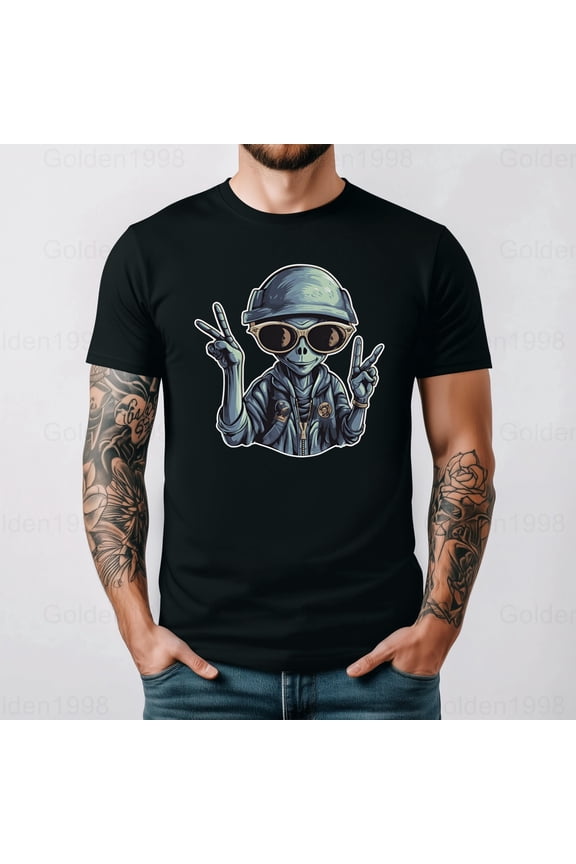 Hippy Peace Alien Graphic Print Comfort Cotton Fan Gift Humor Graphic,for men & women up to 5XL