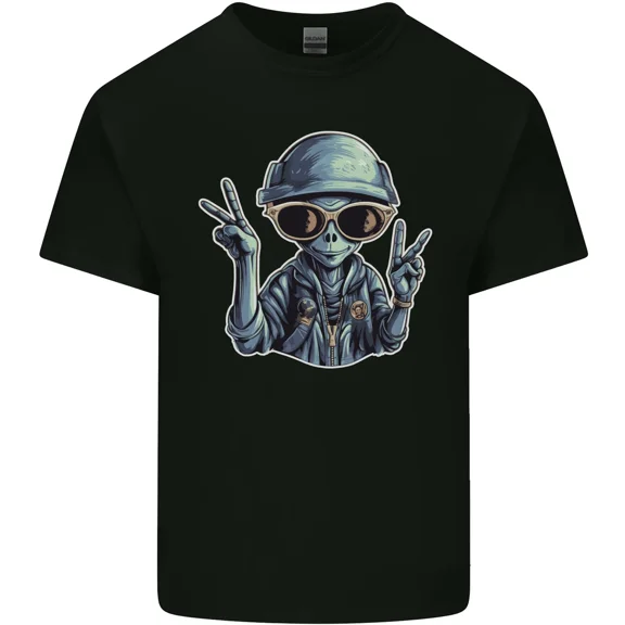 Hippy Peace Alien Graphic Print Comfort Cotton Unisex T-Shirt up to 5XL