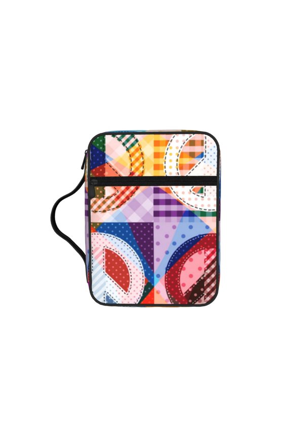 Hippy Peace Sign Hippie Patchwork Bible Storage Bag Case with Padded Handle Zipper Closure Pockets for for Church, Travel