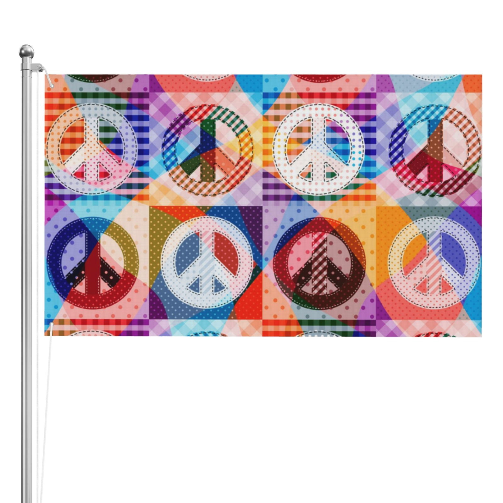 Hippy Peace Sign Hippie Patchwork Double Sided Flag 3x5FT Reversible Garden Flag Outdoor Decor for House, Porch, Lawn, Yard, Indoor Wall, Party Decoration