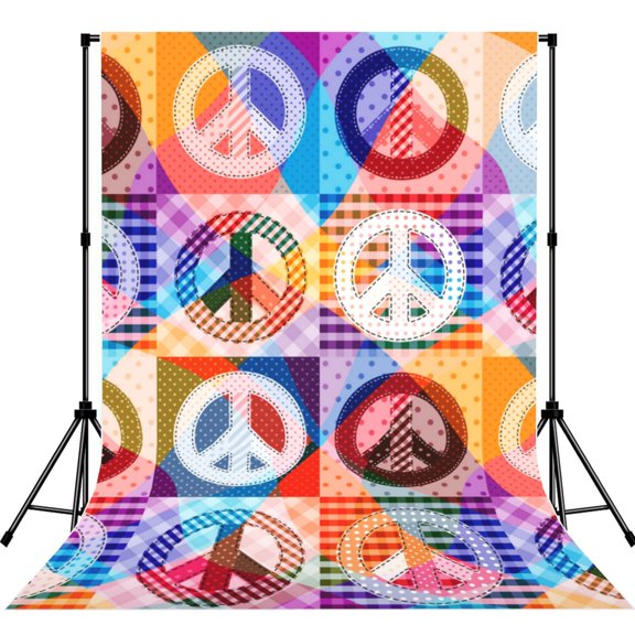 Hippy Peace Sign Hippie Patchwork Photography Backdrop 5x7Ft Background for Photo Studio Video Recording Birthday Party Wedding Home Decor