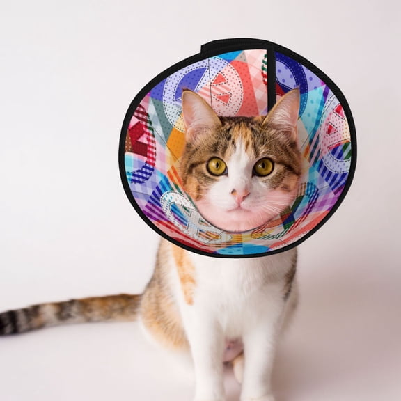 Hippy Peace Sign Hippie Patchwork Soft Pet Recovery Collar for Cats Small Dogs, Protective Elizabeth Collar for Post-Surgery, Anti-Lick & Anti-Scratch