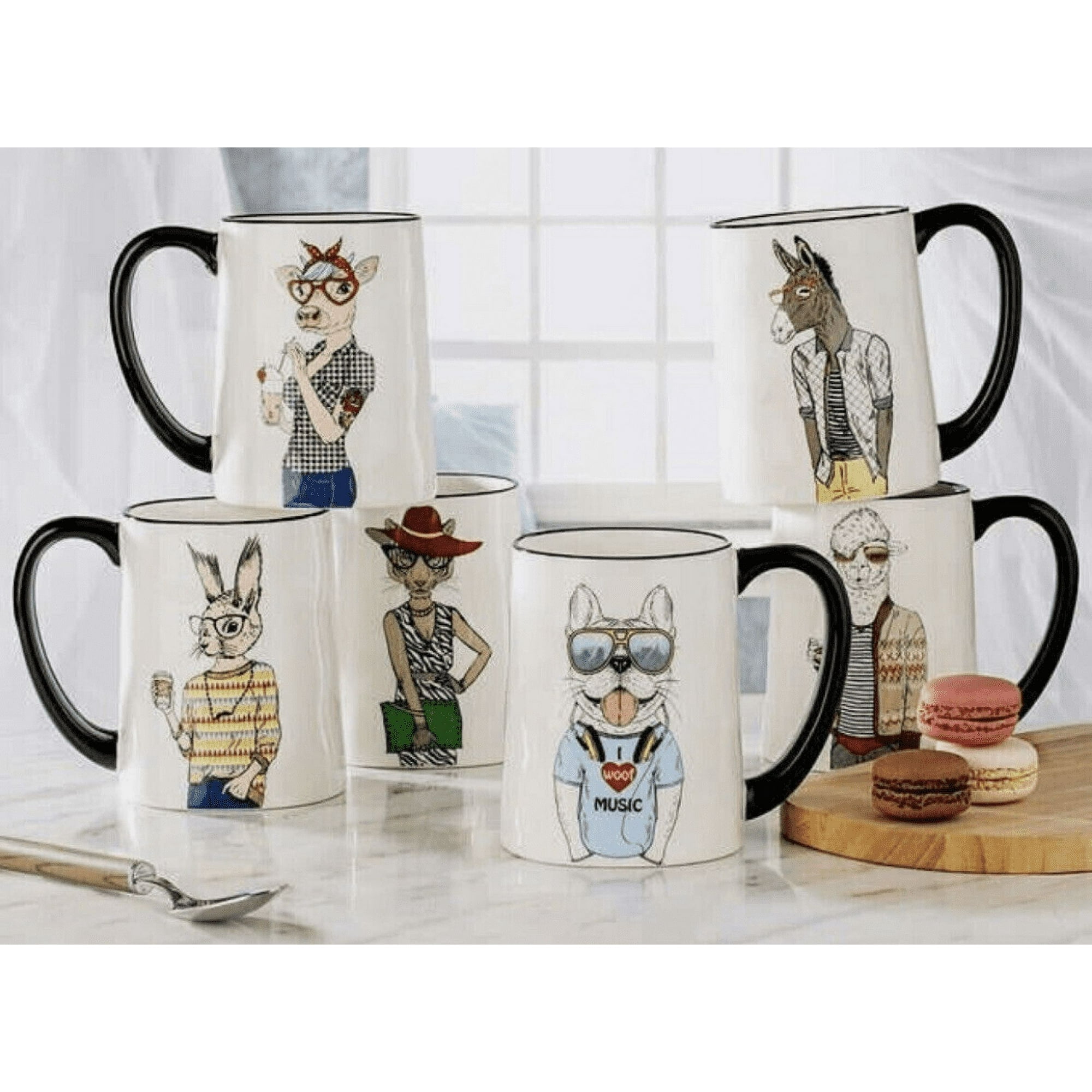 Signature Housewares Hipster Animal 17.5 oz Stoneware Coffee Mugs