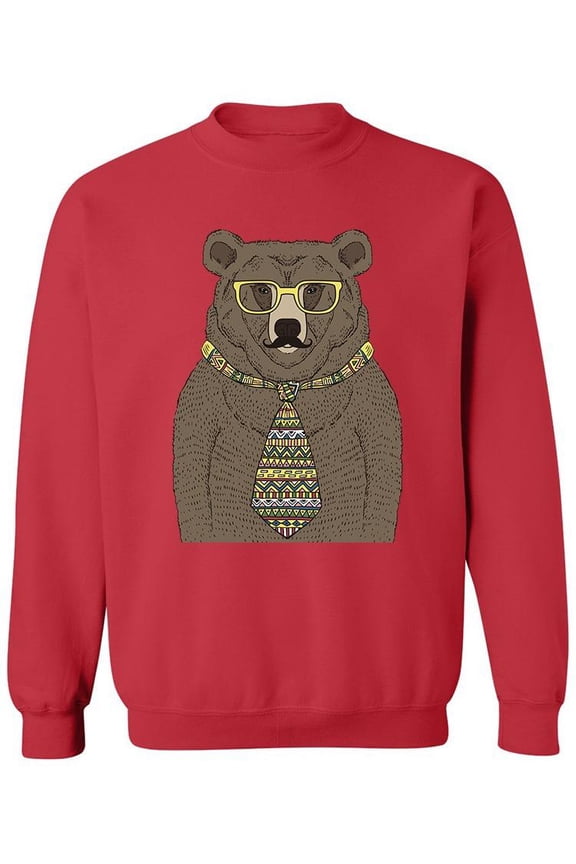 Hipster Bear In Tie And Glasses Sweatshirt Men -Image by Shutterstock, Male Small