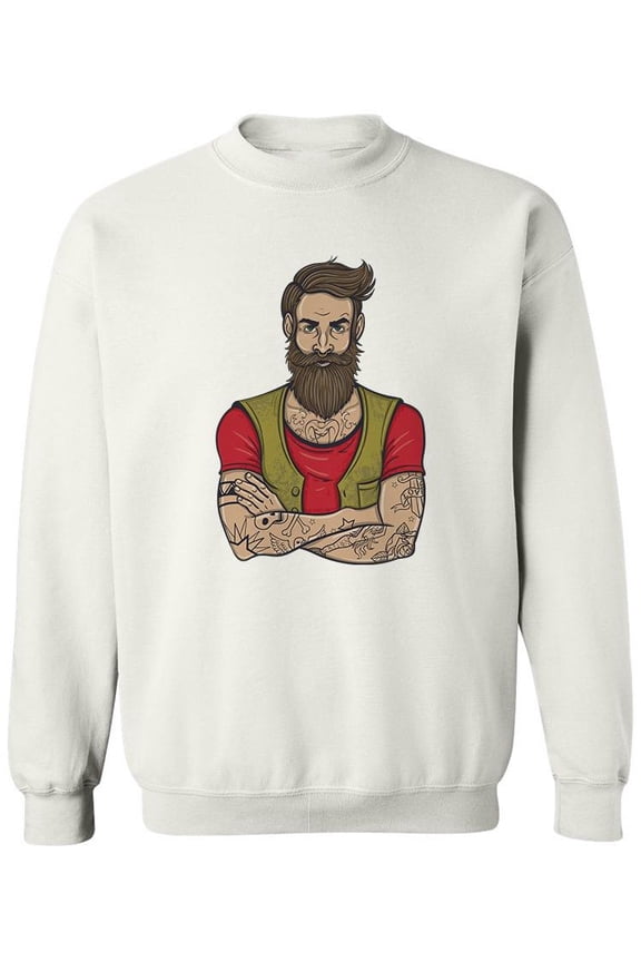 Hipster Bearded Man . Sweatshirt Men -Image by Shutterstock, Male XX-Large