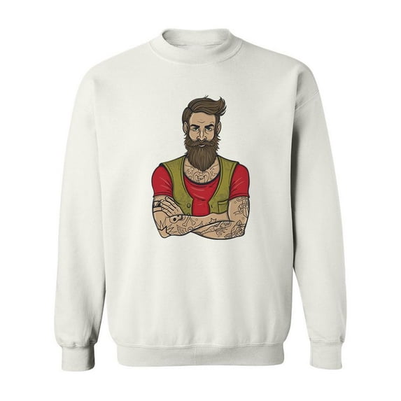 Hipster Bearded Man . Sweatshirt Men -Image by Shutterstock, Male XX-Large