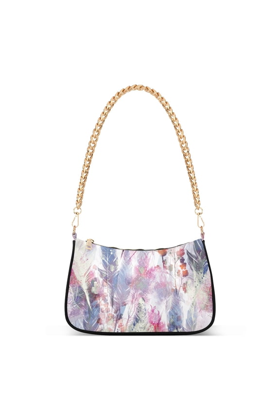 Hipster Boho Style Feathers and Twigs Womens Chain Shoulder Bag Tote Handbag Clutch Hobo Purse with Zipper for Travel Casual