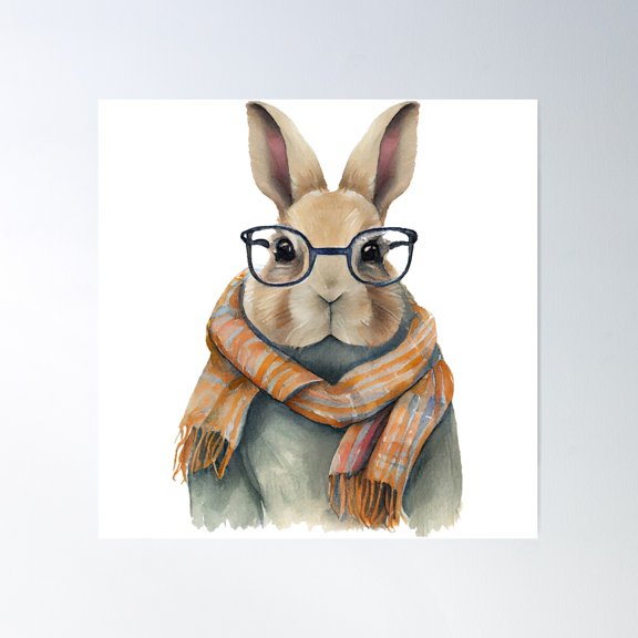 Hipster Bunny Poster Wall Art, Modern Wall Decor For Living Room Bedroom, 16X16 UNFRAMED