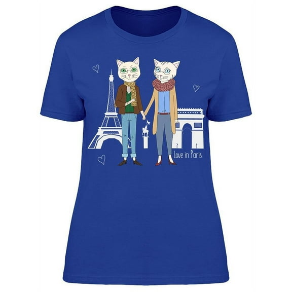 Hipster Cat Love In Paris Eiffel T-Shirt Women -Image by Shutterstock, Female Large