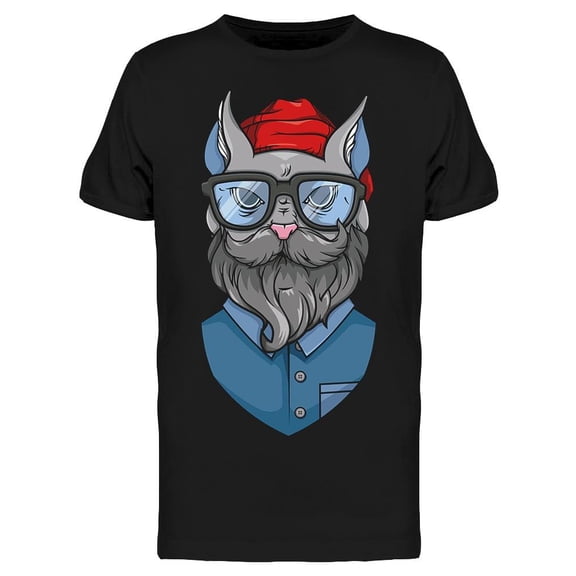 Hipster Cat With Beard T-Shirt Men -Image by Shutterstock, Male x-Large