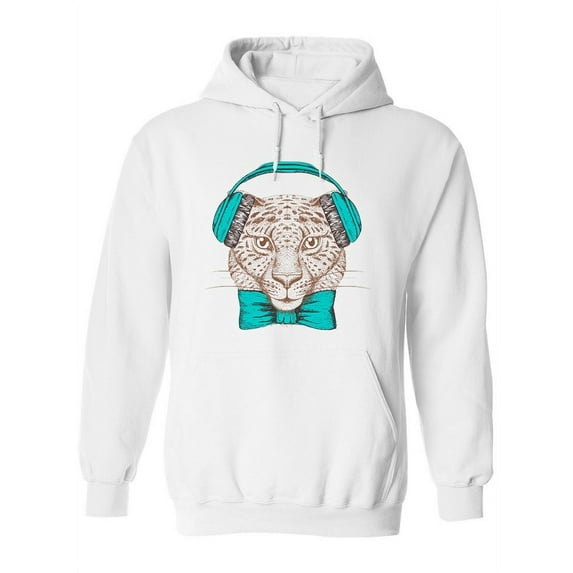 Hipster Cheetah Blue Headphones. Hoodie Women -Image by Shutterstock, Female Medium