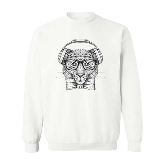 Hipster Cheetah With Headphones Sweatshirt Women -Image by Shutterstock, Female 4X-Large