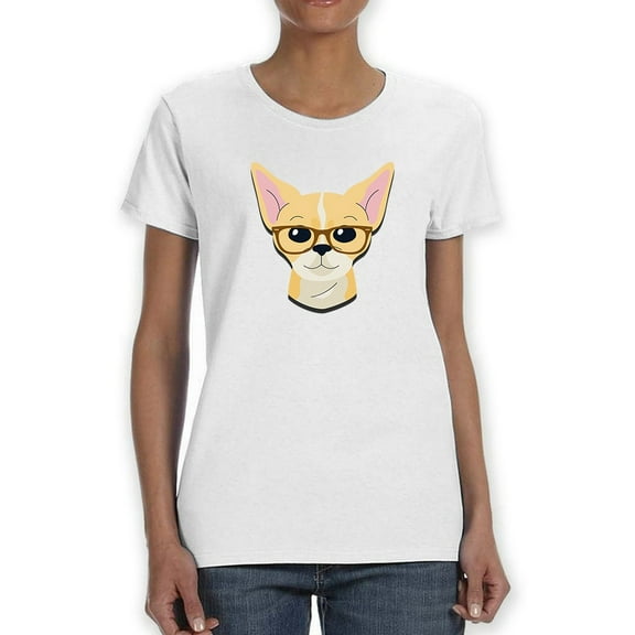 Hipster Chihuahua With Glasses Center Chest Graphic Women White T-Shirt, Female Medium