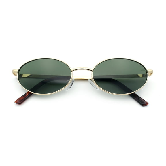Hipster Classic Oval Hustler Metal Rim Retro Fashion Sunglasses Gold - Green