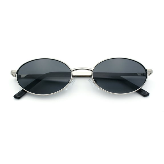 Hipster Classic Oval Hustler Metal Rim Retro Fashion Sunglasses Silver - Black