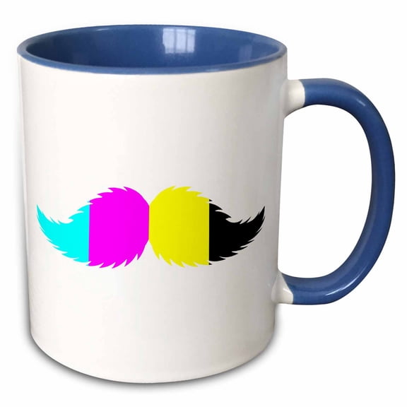 3drose, Hipster Cmyk Furry Mustache Cartoon, 15oz Two-tone Blue Mug