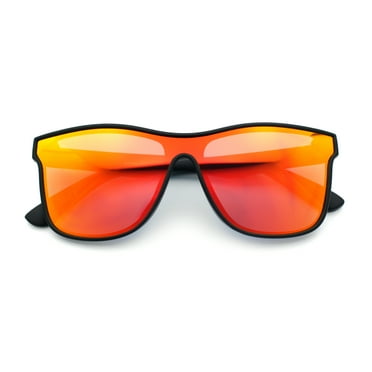 Hipster Color Mirror Inset Shield Lens Horn Rim Retro Plastic Sunglasses Black - Orange Mirror
