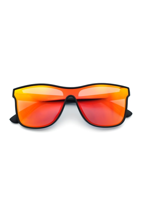 Hipster Color Mirror Inset Shield Lens Horn Rim Retro Plastic Sunglasses Black - Orange Mirror