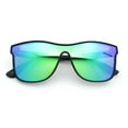 thumbnail image 1 of Hipster Color Mirror Inset Shield Lens Horn Rim Retro Plastic Sunglasses Black - Teal Mirror, 1 of 7
