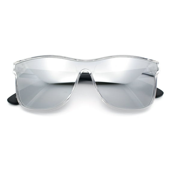 Hipster Color Mirror Inset Shield Lens Horn Rim Retro Plastic Sunglasses Clear Black - Silver Mirror