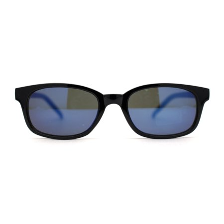 Hipster Color Mirror Narrow Rectangle Dad Shade Sunglasses Black Blue Mirror