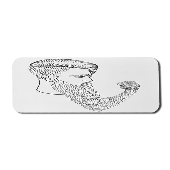 Hipster Computer Mouse Pad, Serious Man with Long Beard in the Form of a Fist Male Strength and Style, Rectangle Non-Slip Rubber Mousepad Large, 31" x 12" Gaming Size, Black and White, by Ambesonne