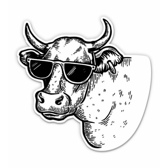 Hipster Cow Cool Funny - 3" Vinyl Sticker - For Car Laptop Water Bottle Phone - Waterproof Decal