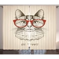 thumbnail image 1 of Ambesonne Hipster Curtains 2 Panel Set, Cat with Retro Glasses, 108" x 84", Olive Green Vermilion, 1 of 3