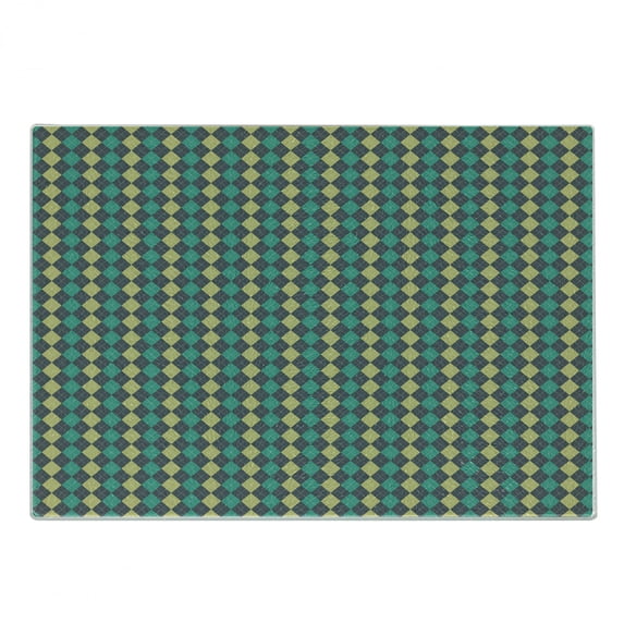 Hipster Cutting Board, Argyle Pattern White Dotted Lines Vintage Traditional, Decorative Tempered Glass Cutting and Serving Board, Small Size, Charcoal Grey Pale Green, by Ambesonne