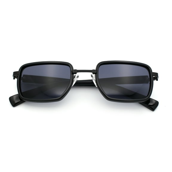 Hipster Dad Fashion Double Rim Narrow Rectangular Luxury Sunglasses All Black