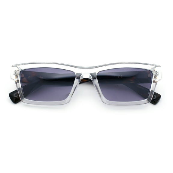 Hipster Dad Fashion Narrow Rectangle Thick Plastic Horn Rim Sunglasses Clear Tortoise - Purple
