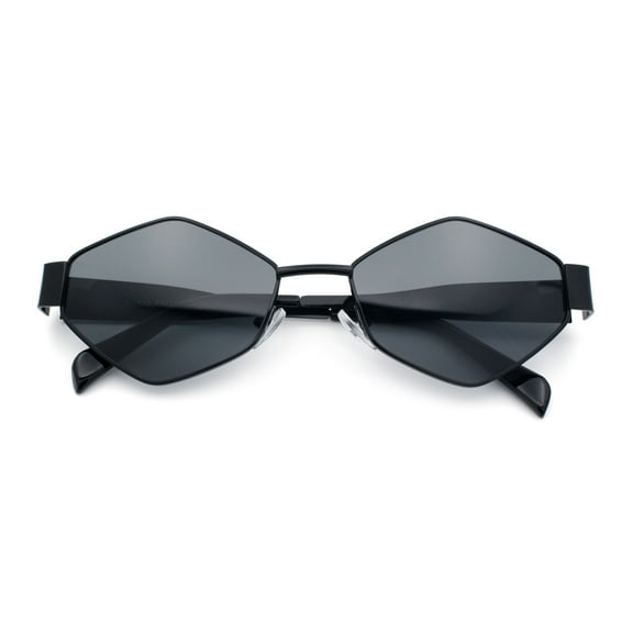 Hipster Diamond Shape Hustler Metal Rim Retro Fashion Sunglasses All Black