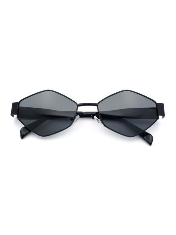 Hipster Diamond Shape Hustler Metal Rim Retro Fashion Sunglasses All Black