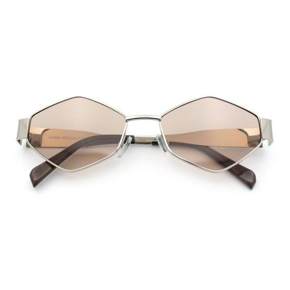 Hipster Diamond Shape Hustler Metal Rim Retro Fashion Sunglasses Silver - Light Brown