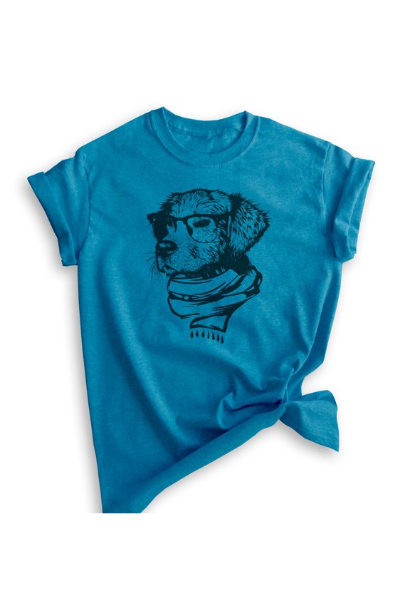 Hipster Dog Shirt, Unisex Women's Men's Shirt, Dog Lover Shirt, Dog Shirt, Dog Glasses Shirt, Dog Nerd Tee, Heather Blue, Medium
