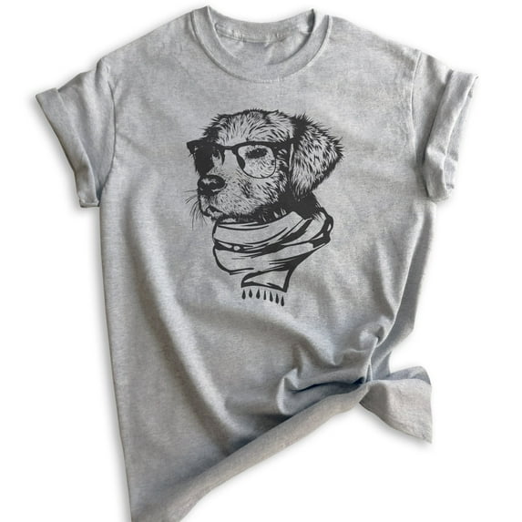 Hipster Dog Shirt, Unisex Women's Men's Shirt, Dog Lover Shirt, Dog Shirt, Dog Glasses Shirt, Dog Nerd Tee, Heather Gray, 3X-Large