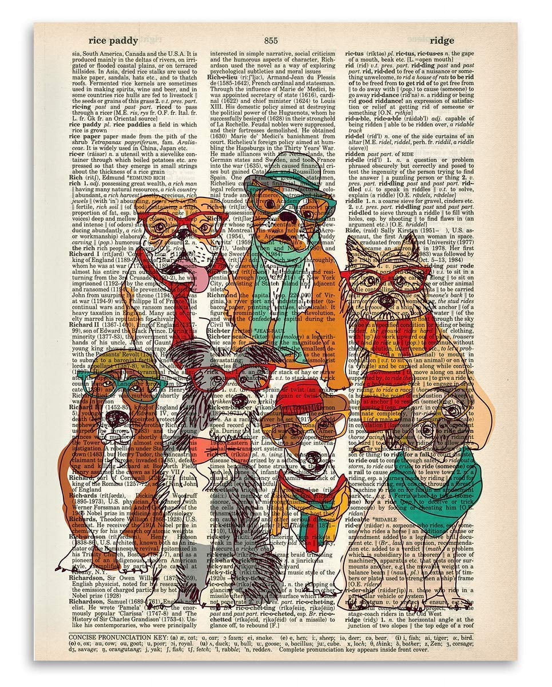 Hipster Dogs - Upcycled Dictionary Art - Great Home Posters, Vintage Funny Dog Wall Decor ...
