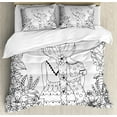 thumbnail image 1 of Hipster Duvet Cover Set, Girlfriends with Conjoined Ponytails Hugging Friendship Coloring Book Style Design, Decorative 3 Piece Bedding Set with 2 Pillow Shams, Calking Size, Black White, by Ambesonne, 1 of 3
