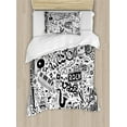 thumbnail image 1 of Hipster Duvet Cover Set, Music Themed Motif with Abstract Drawing Rock Jazz Blues Genre Classic Dancing, Decorative 2 Piece Bedding Set with 1 Pillow Shams, Twin Size, White and Black, by Ambesonne, 1 of 3