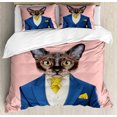 thumbnail image 1 of Hipster Duvet Cover Set, Whimsical Portrait of a Cat in Cartoonish Suit with West and Yellow Tie, Decorative 3 Piece Bedding Set with 2 Pillow Shams, King Size, Blush and Multicolor, by Ambesonne, 1 of 3