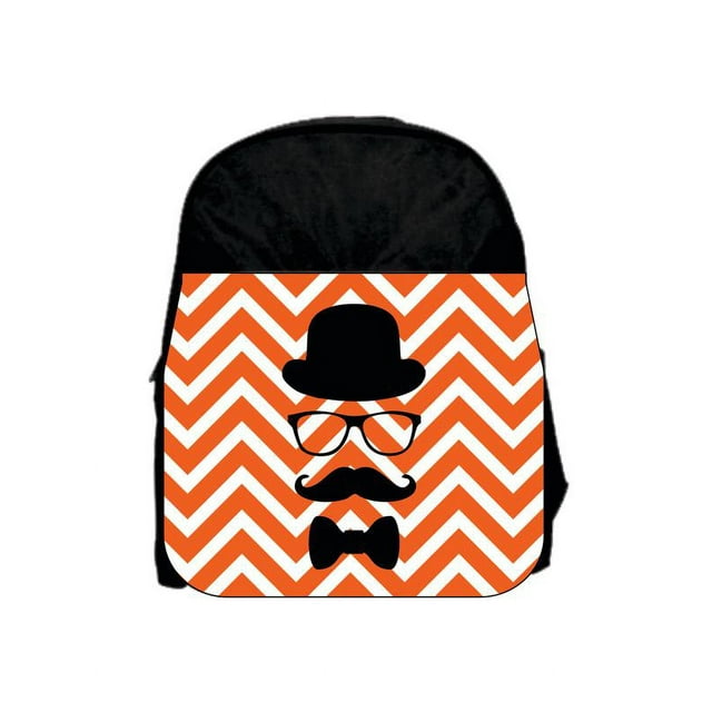 Hipster Elements and Orange Chevrons Pattern Print Design - 13" x 10" Black Preschool Toddler Children's Backpack