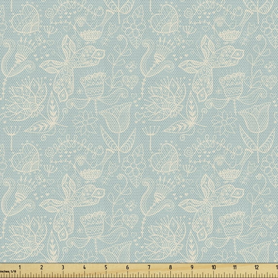 Ambesonne Hipster Fabric by the Yard Upholstery, Cheerful Nature, 1 Yard, Pale Blue and Beige