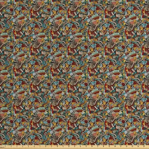 Hipster Fabric by the Yard, Cinema Items Combined in an Abstract Style Popcorn Movie Reel the End Theatre, Decorative Upholstery Fabric for Chairs & Home Accents, Multicolor by Ambesonne