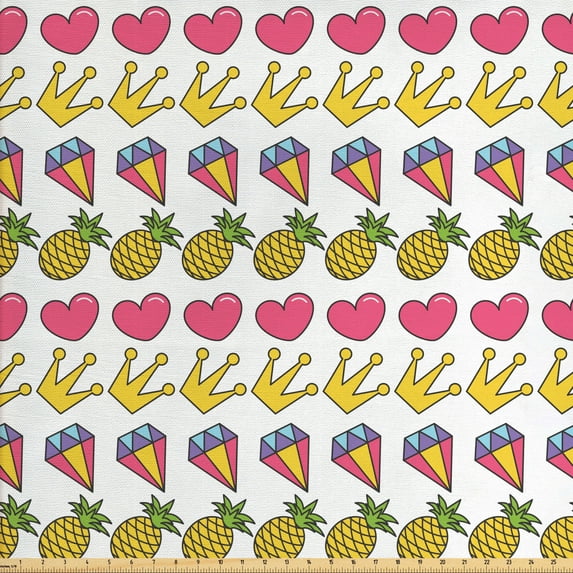 Ambesonne Hipster Fabric by the Yard Upholstery, Heart Crown Gemstone, 2 Yards, Multicolor