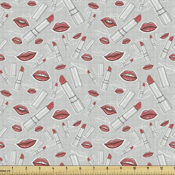 Ambesonne Hipster Fabric by the Yard Upholstery, Make up Fashion Design, 3 Yards, Red Grey